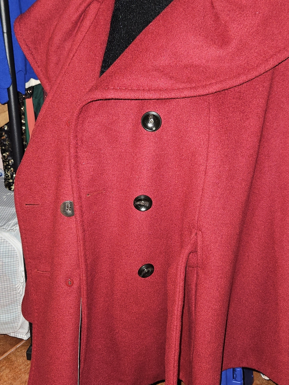 Calvin Klein Crimson Red Wool Blend Belted Double Breasted Cape Coat S/M - Picture 10 of 13
